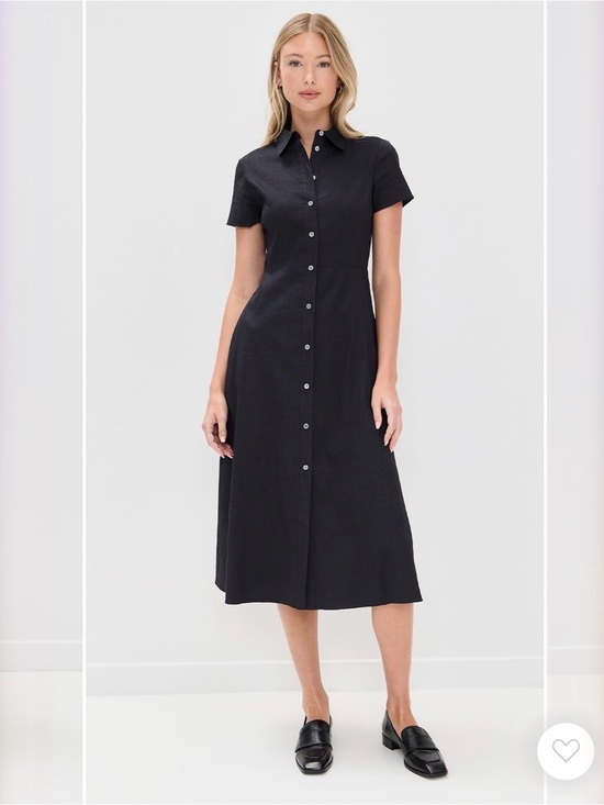 Theory Dresses & Skirts - Theory black stretch cotton fitted short sleeve shirt midi dress small size 6